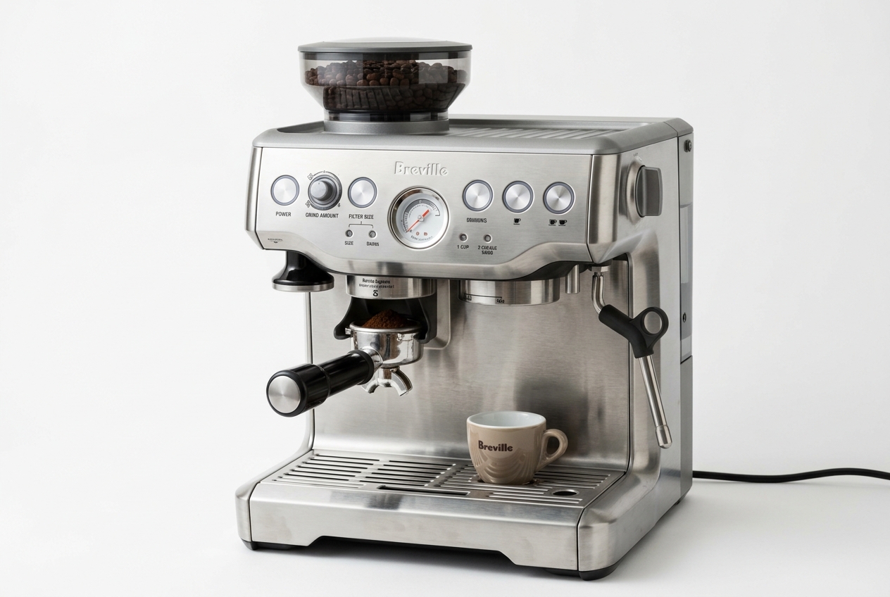 Breville Barista Express espresso machine pulling rich crema shot